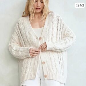 Jenni Kanye Cable Cocoon Cardigan Cotton Ivory